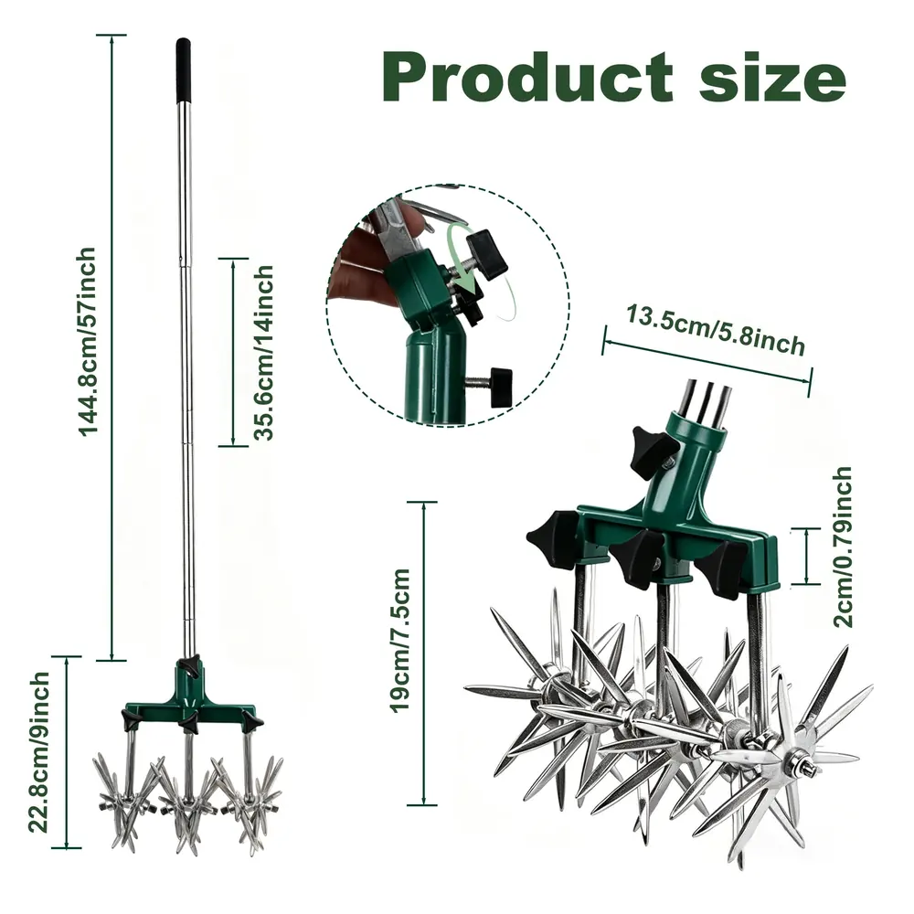KoSoon Rotary Cultivator, Hand Tiller with Adjustable Stainless Steel Handle — product detail 2