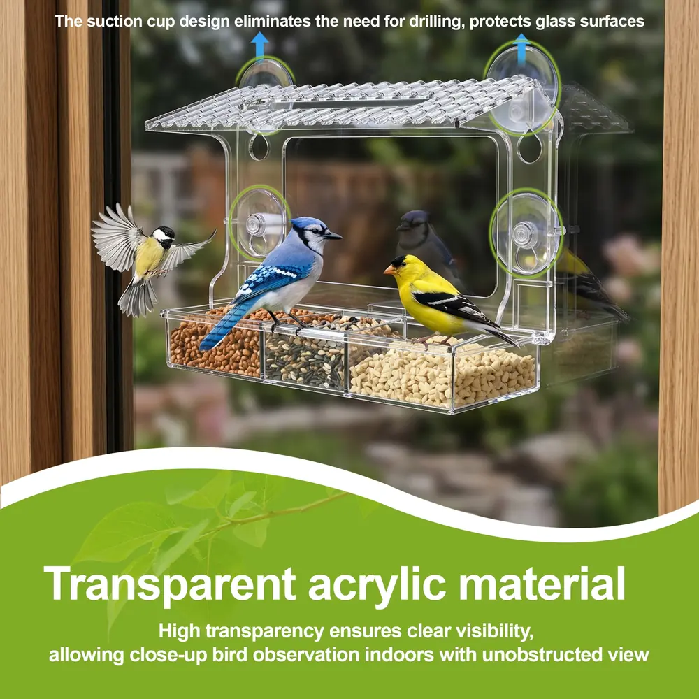 KoSoon Window Bird Feeder, Clear Bird Feeder for Window with Strong Suction Cups — product detail 2
