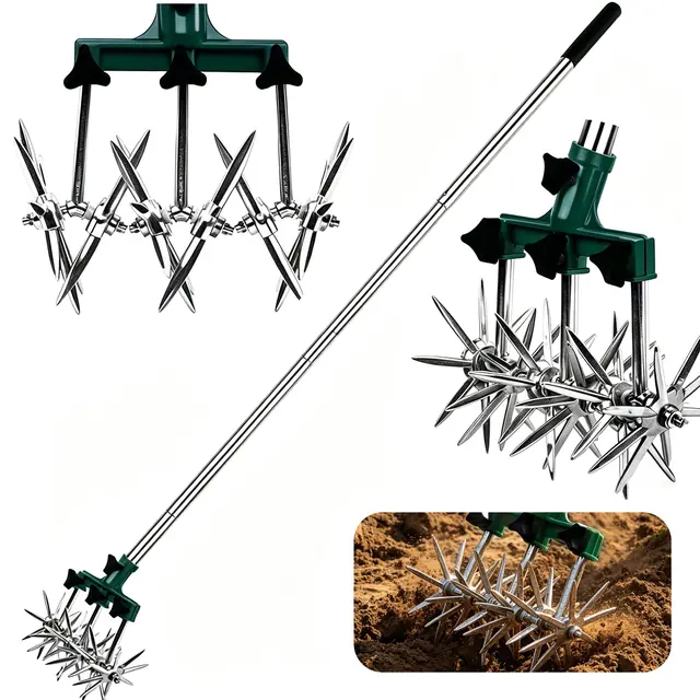 KoSoon Rotary Cultivator, Hand Tiller with Adjustable Stainless Steel Handle