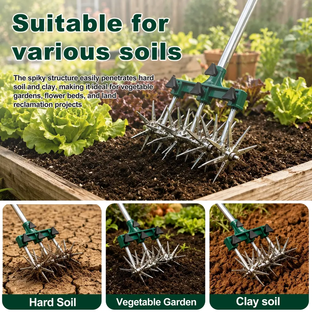 KoSoon Rotary Cultivator, Hand Tiller with Adjustable Stainless Steel Handle — product detail 1
