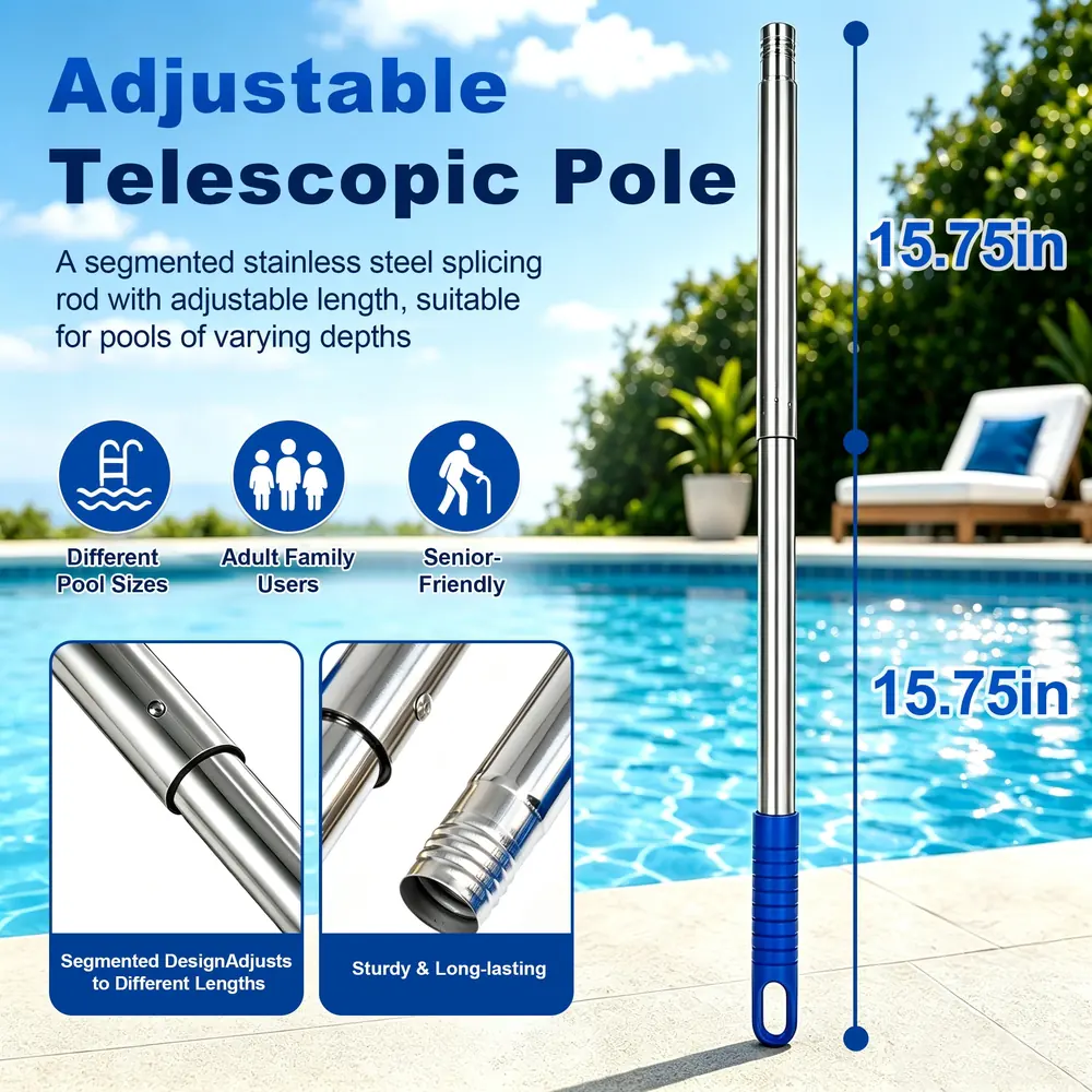KoSoon Pool Cleaning Kit with Skimmer Net, Pool Brush and 5-Section Stainless Steel Pole — product detail 2