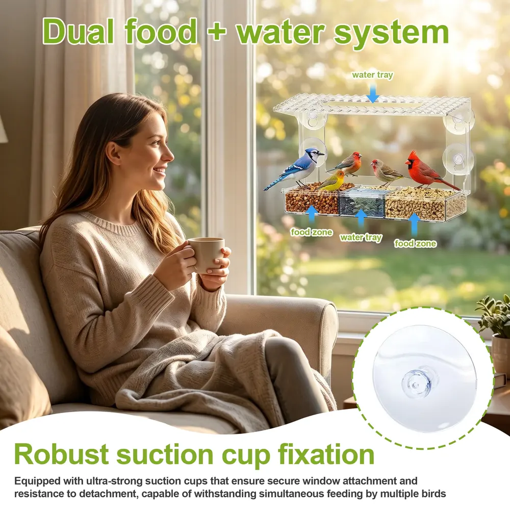 KoSoon Window Bird Feeder, Clear Bird Feeder for Window with Strong Suction Cups — product detail 1